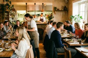 Salle de restaurant pleine de clients