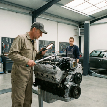 Mécaniciens travaillant sur un moteur