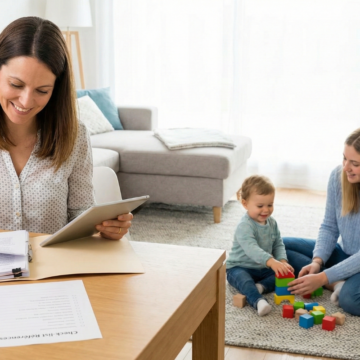 Mère vérifiant les références d'une baby-sitter pour son enfant.