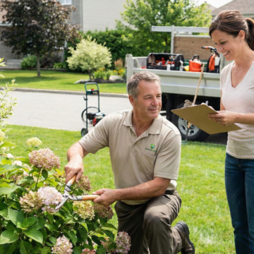 Un jardinier paysagiste taillant des fleurs