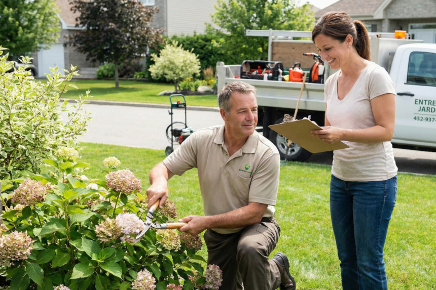 Un jardinier paysagiste taillant des fleurs