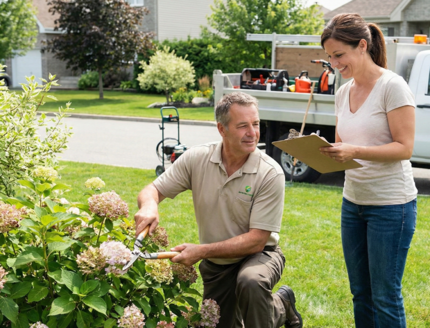 Un jardinier paysagiste taillant des fleurs