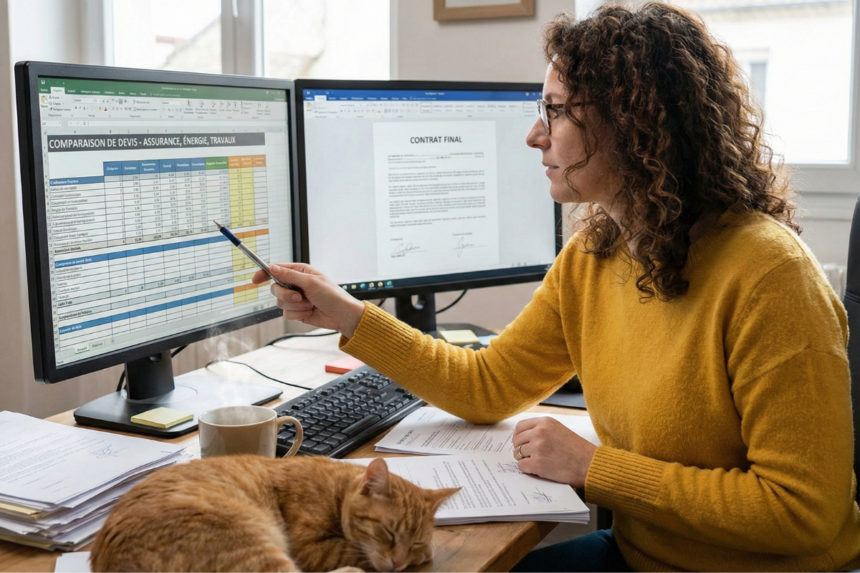 Femme comparant différents devis