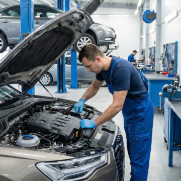 garagiste faisant une revision d'une voiture