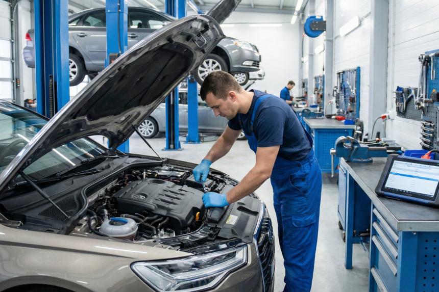 garagiste faisant une revision d'une voiture