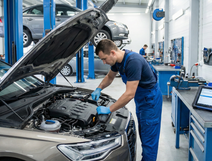 garagiste faisant une revision d'une voiture