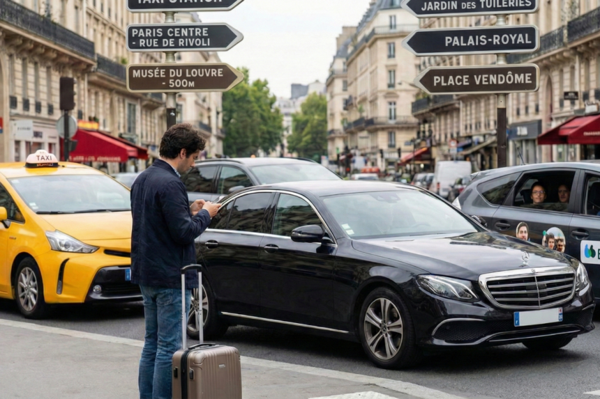 Passager qui hésite entre réserver un taxi ou un chauffeur VTC