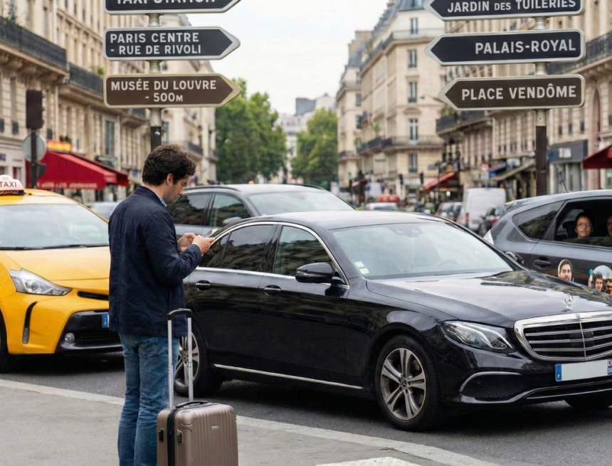 Passager qui hésite entre réserver un taxi ou un chauffeur VTC